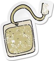 distressed sticker of a cartoon tea bag vector