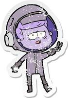 distressed sticker of a cartoon tired astronaut vector