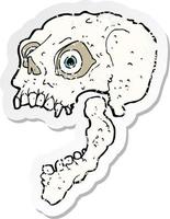 retro distressed sticker of a cartoon scary skull vector