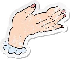 distressed sticker of a cartoon hand vector