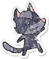distressed sticker of a friendly cartoon wolf vector