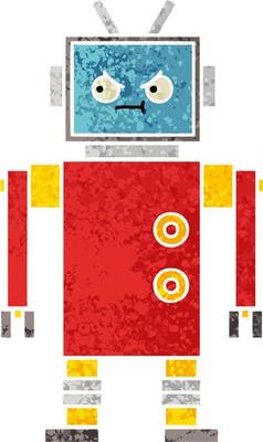 retro illustration style cartoon robot