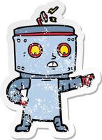 distressed sticker of a cartoon robot pointing vector