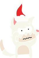 flat color illustration of a annoyed fox wearing santa hat vector