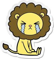 sticker of a cartoon crying lion vector