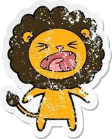 distressed sticker of a cartoon angry lion vector