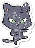 distressed sticker of a cute cartoon cat vector