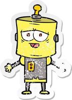 distressed sticker of a cartoon robot vector