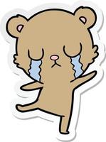 pegatina de un oso de dibujos animados llorando haciendo un baile triste vector