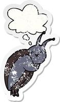 cute cartoon beetle and thought bubble as a distressed worn sticker vector