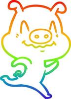 rainbow gradient line drawing nervous cartoon pig vector