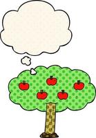 cartoon apple tree and thought bubble in comic book style vector