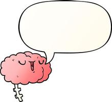 happy cartoon brain and speech bubble in smooth gradient style vector