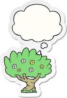 cartoon tree and thought bubble as a printed sticker vector