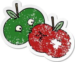 distressed sticker of a cute cartoon juicy apple vector