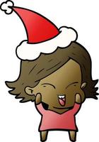 happy gradient cartoon of a girl wearing santa hat vector