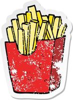 distressed sticker of a cute cartoon box of fries vector