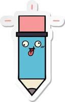 sticker of a cute cartoon pencil vector