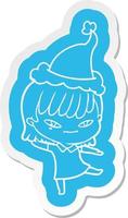 cartoon  sticker of a woman wearing santa hat vector