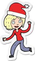 sticker of a cartoon woman ready for christmas vector