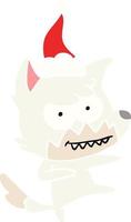 flat color illustration of a grinning fox wearing santa hat vector