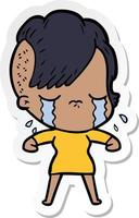 sticker of a cartoon crying girl vector