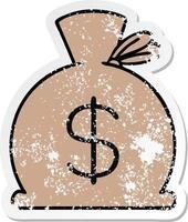 distressed sticker of a cute cartoon bag of money vector