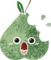 retro illustration style cartoon green pear vector