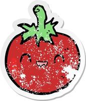 distressed sticker of a cute cartoon tomato vector