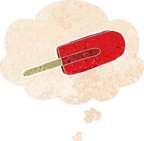 cartoon ice lolly and thought bubble in retro textured style vector