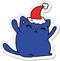 christmas sticker cartoon of kawaii cat vector