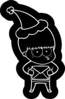 icono de dibujos animados nervioso de un niño con sombrero de santa vector