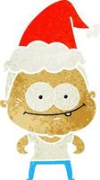 retro cartoon of a happy old woman wearing santa hat vector