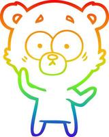 dibujo de línea de gradiente de arco iris dibujos animados de oso sorprendido vector