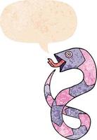 cartoon snake and speech bubble in retro textured style vector