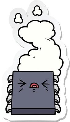 sticker of a cartoon overheating computer chip
