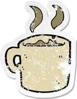 retro distressed sticker of a cartoon mug of coffee vector