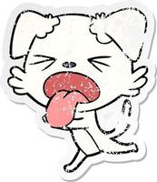 distressed sticker of a cartoon panting dog vector