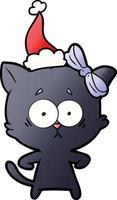 gradient cartoon of a cat wearing santa hat vector