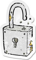 retro distressed sticker of a caroon rusty old padlock vector