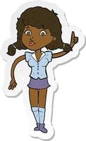 sticker of a cartoon pretty woman with idea vector