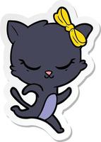 sticker of a cute cartoon cat with bow running vector