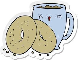 sticker of a cartoon coffee and donuts vector
