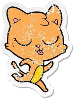 distressed sticker of a cartoon cat running vector