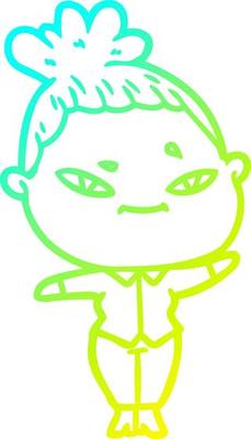 cold gradient line drawing cartoon woman