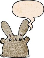 cartoon rabbit and speech bubble in retro texture style vector