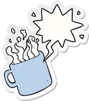 cartoon hot cup of coffee and speech bubble sticker vector