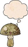 cartoon mushroom and thought bubble in grunge texture pattern style vector