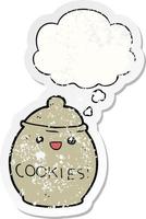 cute cartoon cookie jar and thought bubble as a distressed worn sticker vector