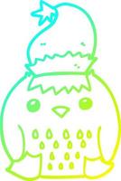 cold gradient line drawing cute cartoon owl wearing christmas hat vector